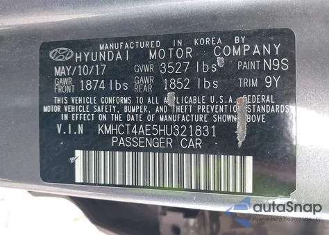 2017 Hyundai Accent Se from USA, damaged, VIN KMHCT4AE5HU321831